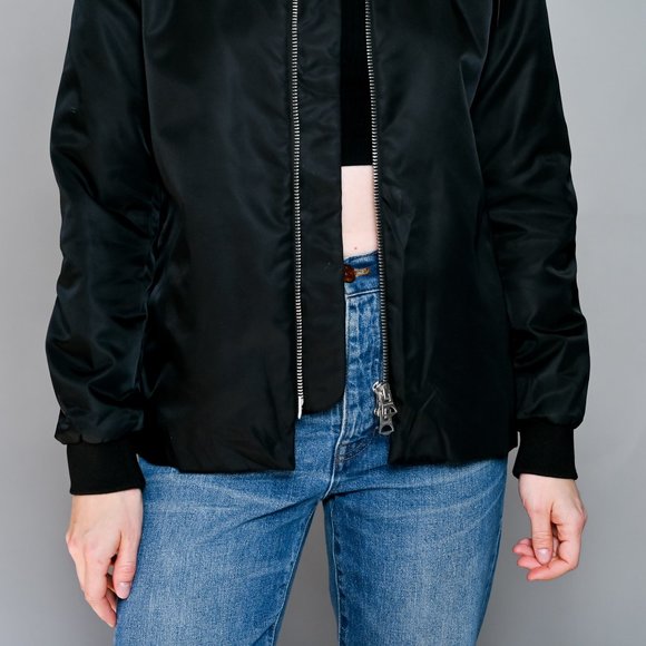ACNE STUDIOS Fuel Shine Black Satin Bomber Jacket Small - Picture 6 of 8